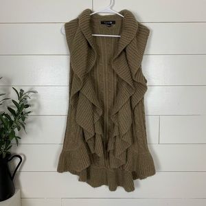 🪴$5/25🪴 Brown Ruffled Waterfall Chunky Knit Open Longline Sweater Vest Small
